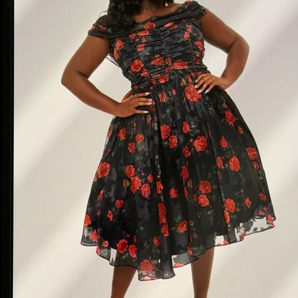 Unique Vintage Black and Red Floral High Low Dress - Picture 1 of 16